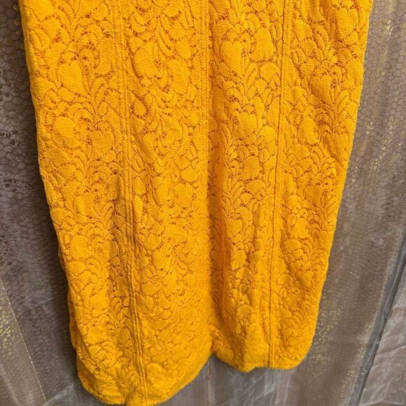 Free People Light Me Up Golden Yellow Floral Lace Slip Bodycon Dress Large - Picture 4 of 8